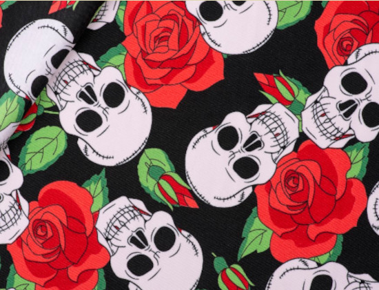 Skull and Rose Polyester material - ROSSO